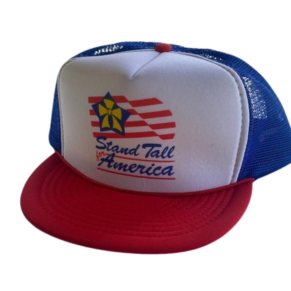 Vintage Stand Tall for America Trucker Hat OTTO Cap Red White Blue Snapback